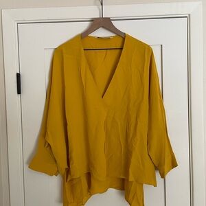 Zara Yellow Flutter Sleeve Asymmetrical Blouse
